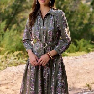 Elegant Floral Belted Midi Dress